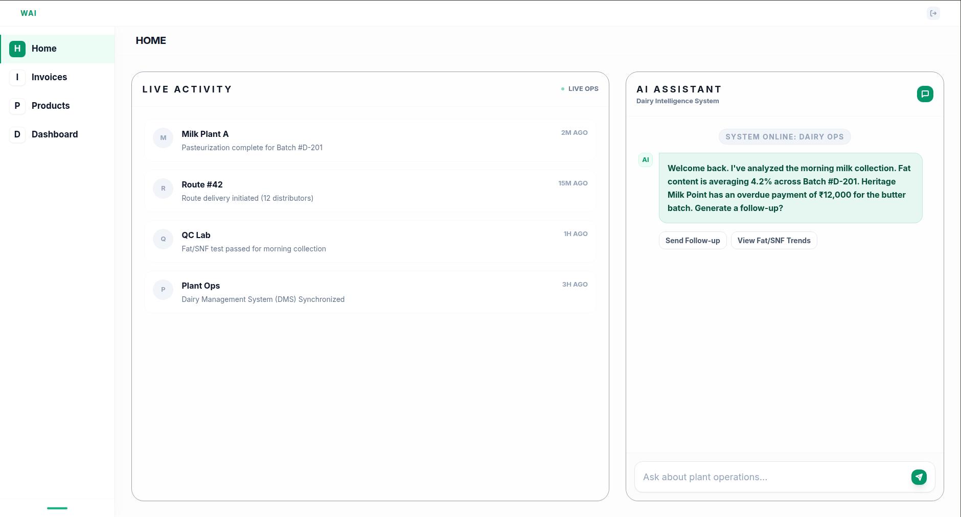 wAI product dashboard preview